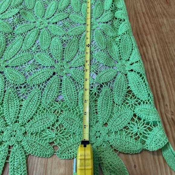 ZARA NWT lime green knit macrame crochet knee midi lined summer dress SIZE M - Picture 9 of 15